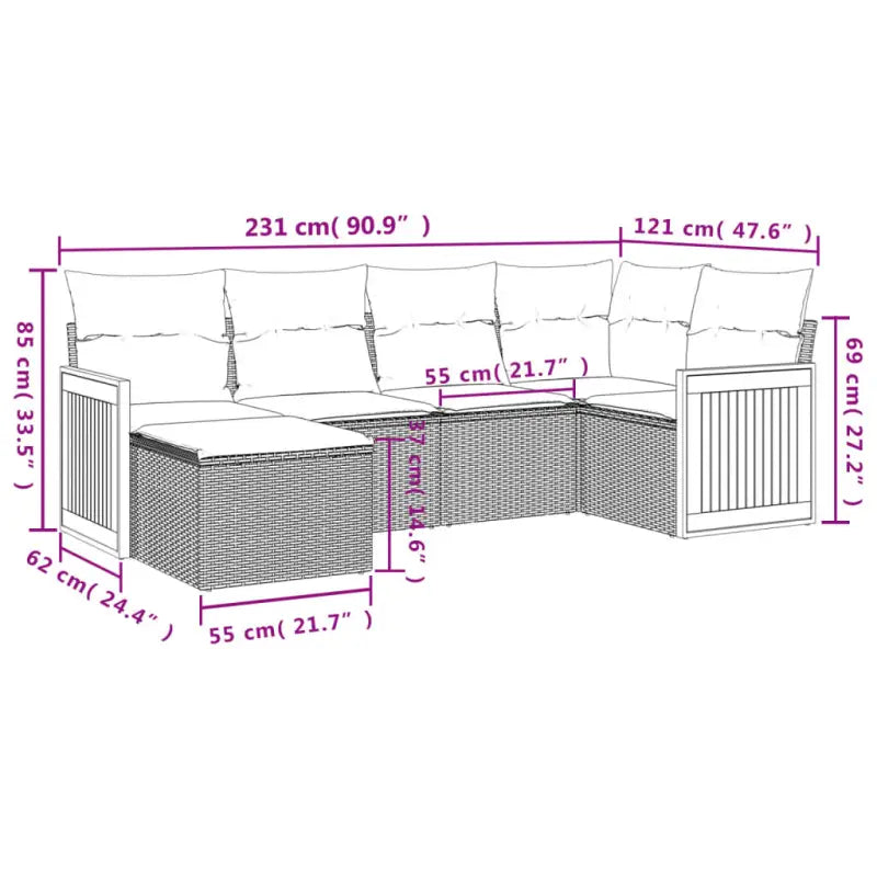 Tuinset van beige materiaal met gepoedercoat staal en afmetingen - Tuinsets