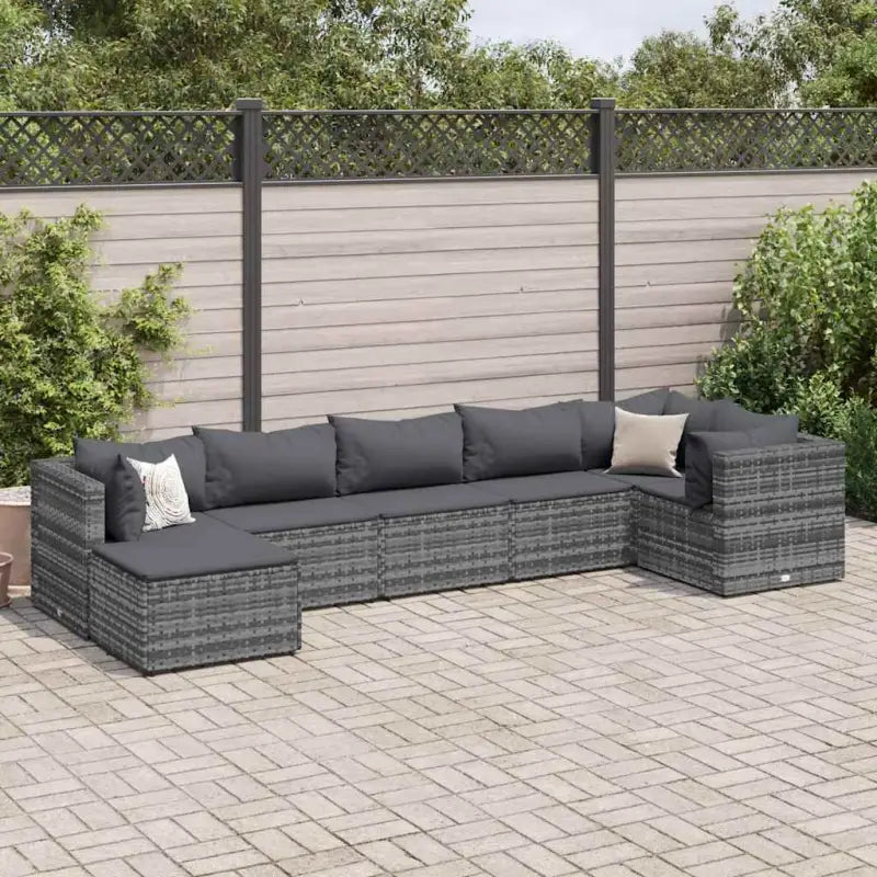 Tuinset van bruin materiaal met gepoedercoat staal en afmetingen - Grijs / 3x hoek + 3x midden + voetensteun - Tuinsets
