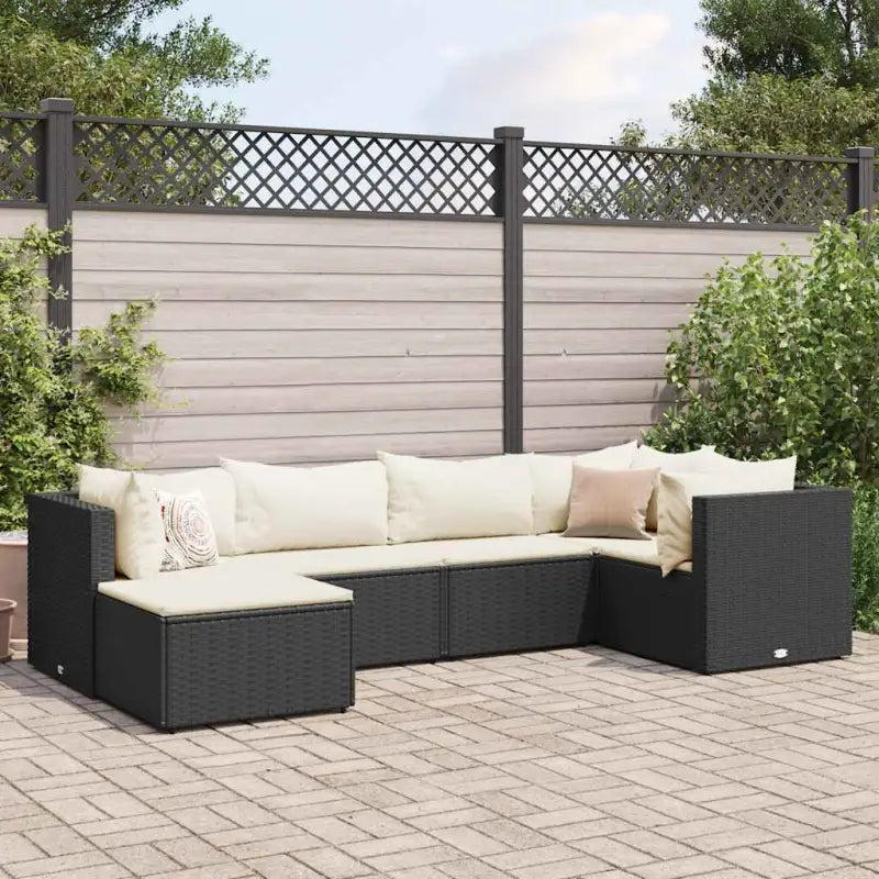 Tuinset van bruin materiaal met gepoedercoat staal en afmetingen - Zwart en crème / 3x hoek + 2x midden + voetensteun