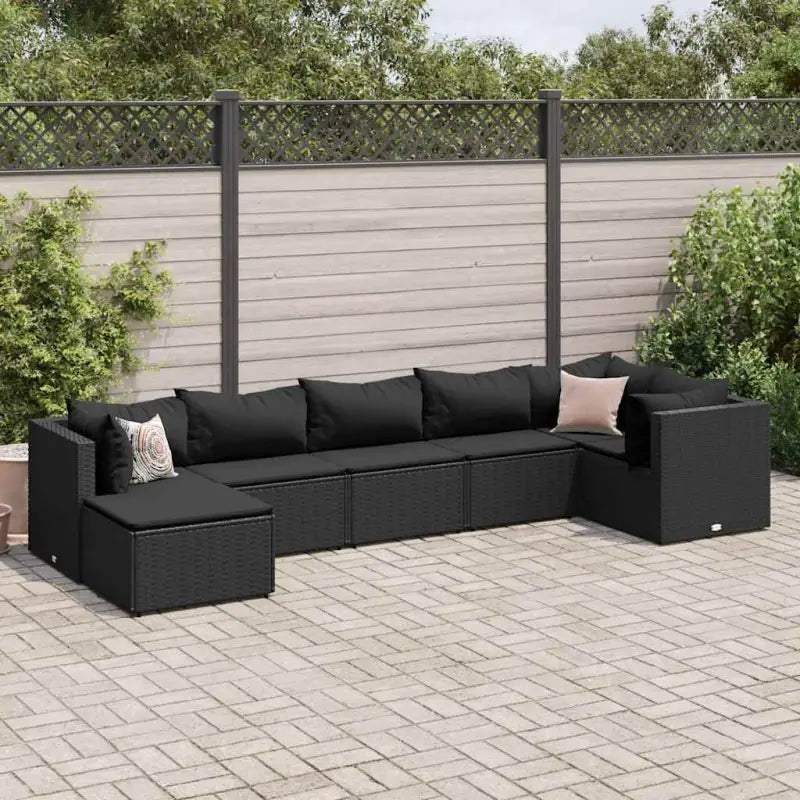 Tuinset van bruin materiaal met gepoedercoat staal en afmetingen - Zwart / 3x hoek + 3x midden + voetensteun - Tuinsets
