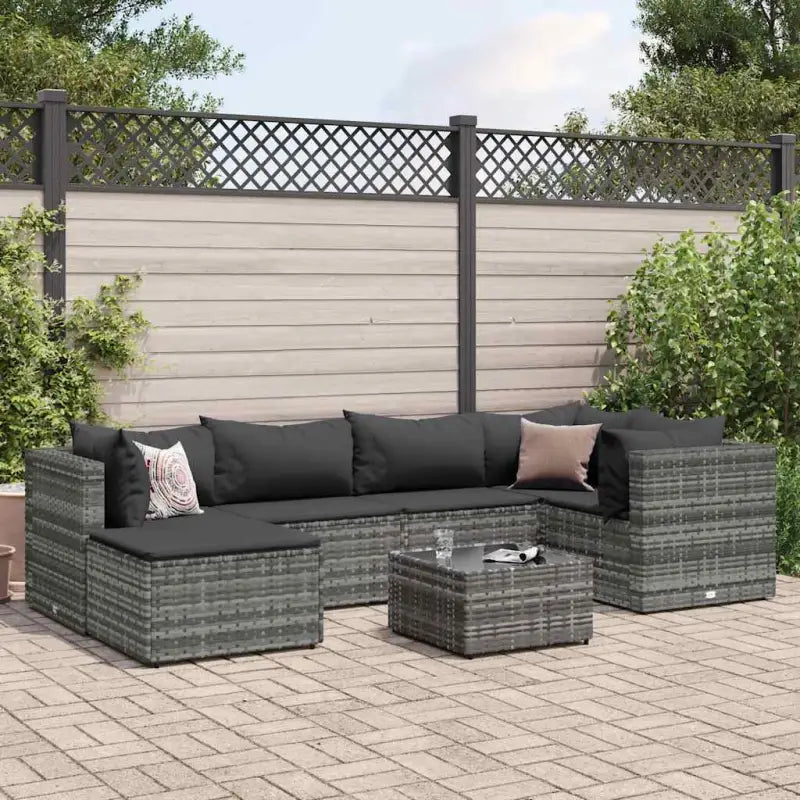 Tuinset van bruin materiaal met gepoedercoat staal en afmetingen - Grijs / 3x corner + 2x middle + table + footrest