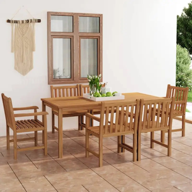 Tuinset van fijn geschuurd hard teakhout voor een moderne tuinruimte - 6x armstoel + tafel - Tuinsets