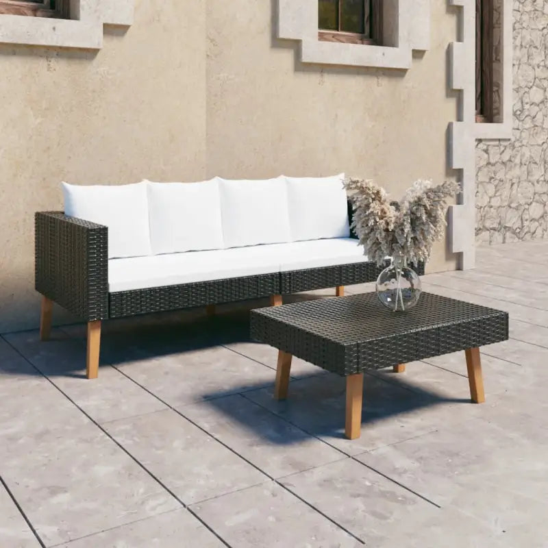 Tuinset van gepoedercoat staal en poly rattan voor gezellige zomerdagen - Zwart / Tweezitsbank + Tafel - Tuinsets
