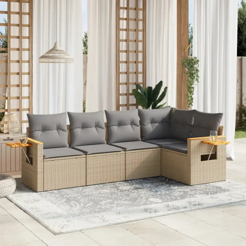 Tuinset van grijs materiaal en gepoedercoat staal voor comfortabele buitenruimte - Beige en grijs / Zonder tafel