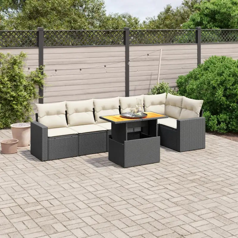 Tuinset van grijs materiaal en gepoedercoat staal voor gezellige buitenruimtes - Zwart en crème / 3x midden + Tafel