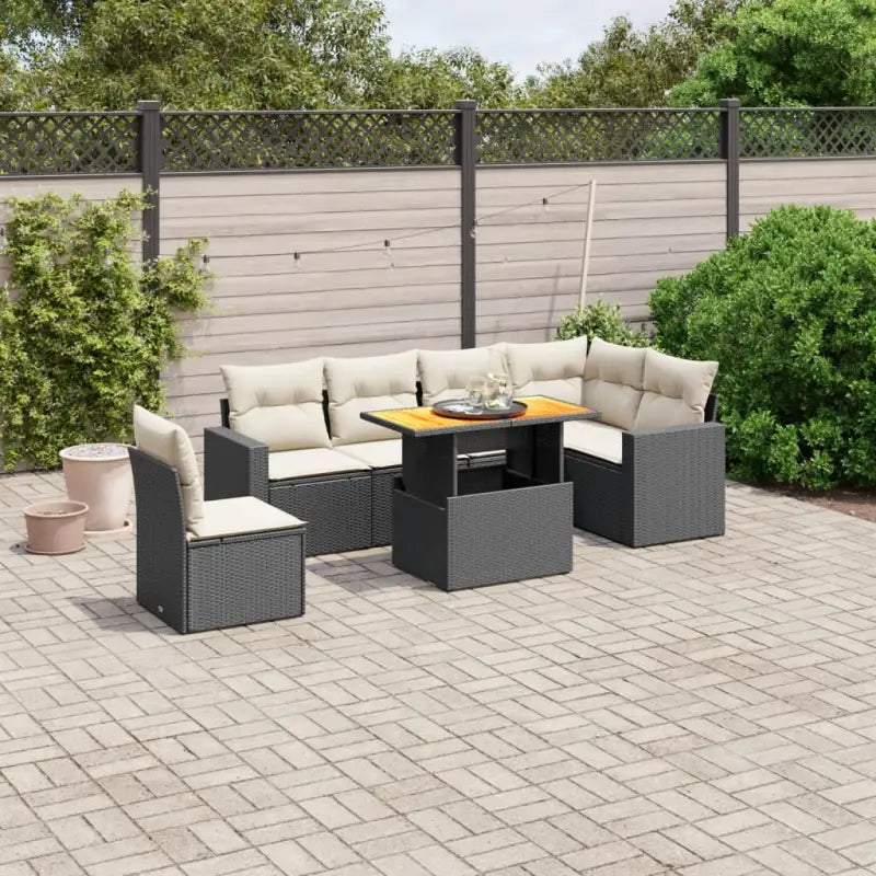 Tuinset van grijs materiaal en gepoedercoat staal voor gezellige buitenruimtes - Zwart en crème / Tafel + 3x midden