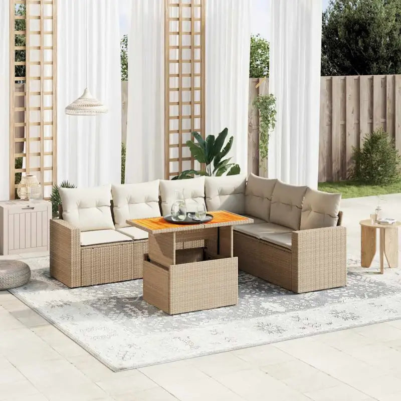 Tuinset van grijs materiaal en gepoedercoat staal voor gezellige buitenruimtes - beige en crèmekleurig / 3x midden + 3x