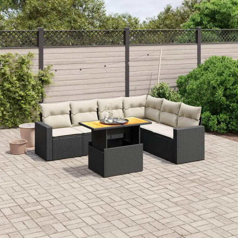 Tuinset van grijs materiaal en gepoedercoat staal voor gezellige buitenruimtes - Zwart en crème / 3x midden + 3x hoek