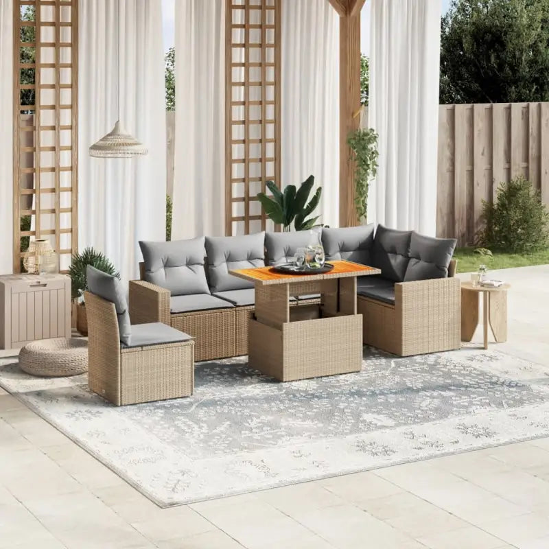 Tuinset van grijs materiaal en gepoedercoat staal voor gezellige buitenruimtes - beige en lichtgrijs / Tafel + 3x