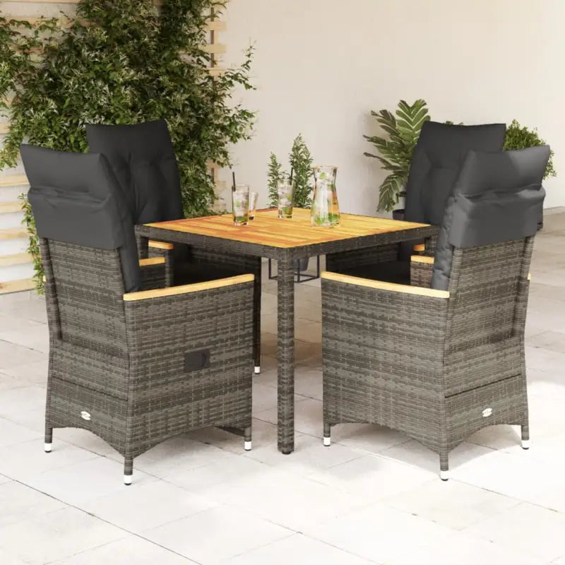 Tuinset van grijs materiaal met massief acaciahout en olieafwerking - 90 x 90 x 75 cm / pe rattan and wood - Tuinsets