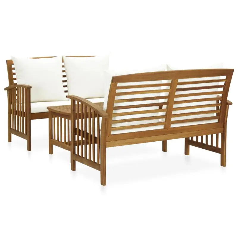 Tuinset van massief acaciahout met vintage uitstraling voor buitenruimtes - Wit / 2x Bank + Tafel - Tuinsets