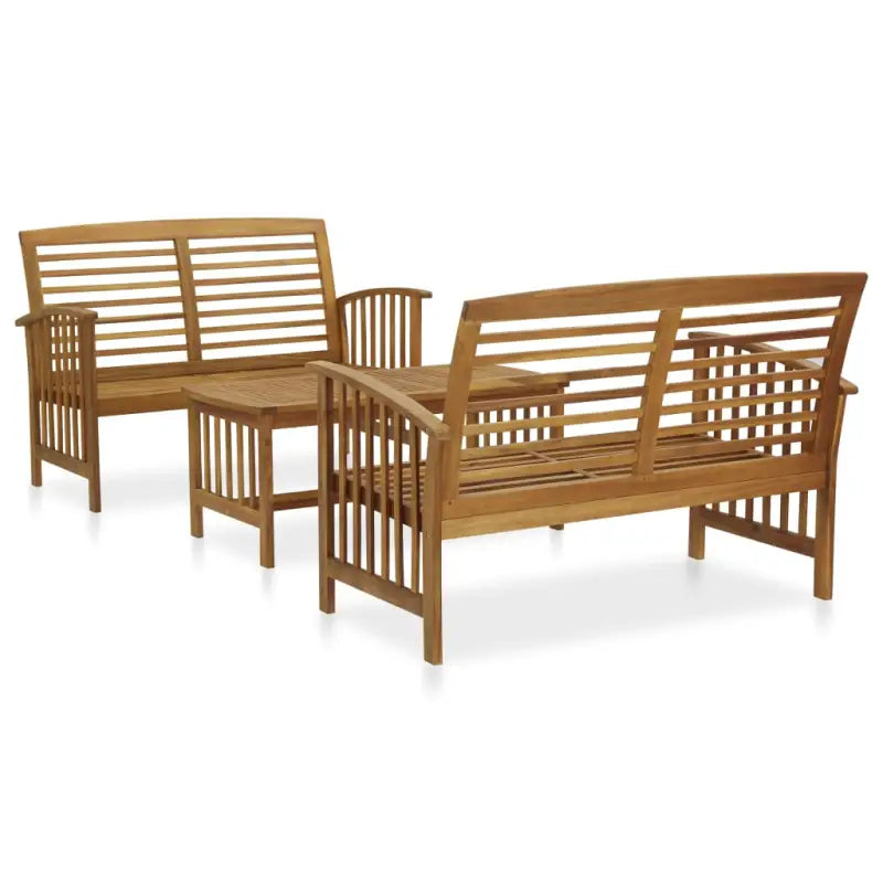 Tuinset van massief acaciahout met vintage uitstraling voor buitenruimtes - Bruin / 2x Bank + Tafel - Tuinsets