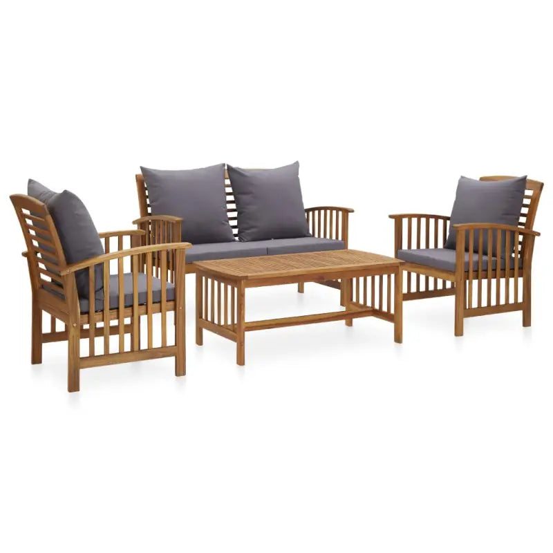 Tuinset van massief acaciahout met vintage uitstraling voor buitenruimtes - Grijs / Bank + 2x Fauteuil + Tafel