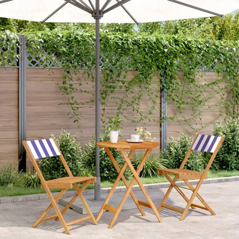 Tuinset van massief acaciahout voor buiten en terras ontspanning - Blauw en wit / 60 x 75 cm - Tuinsets