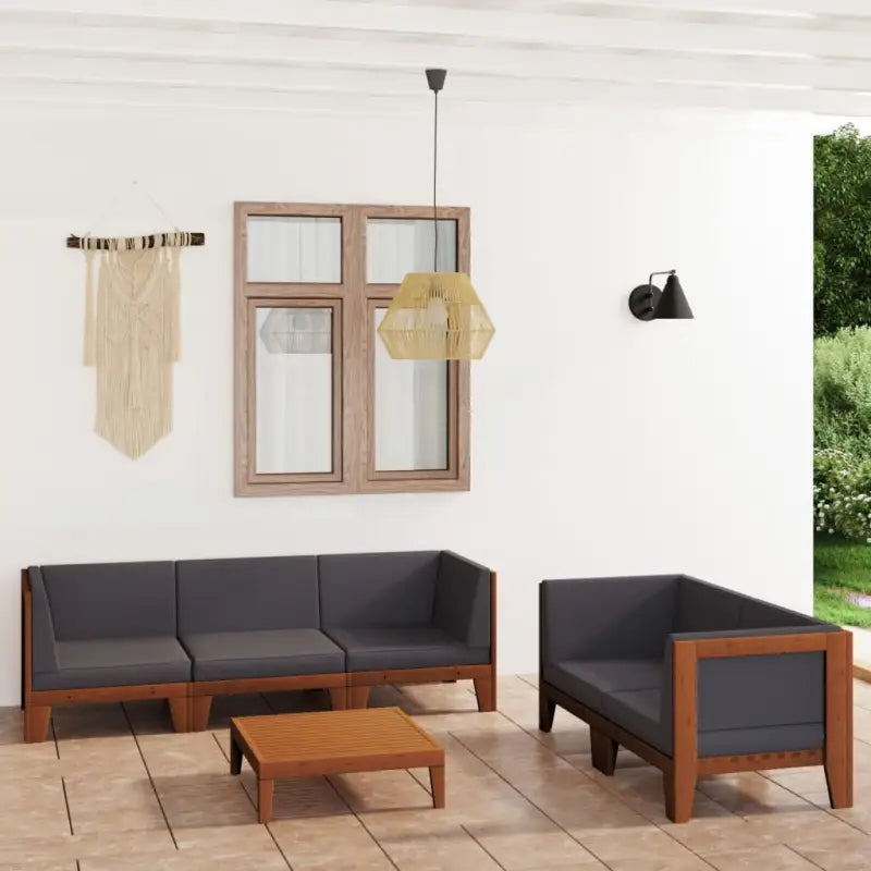 Tuinset van massief acaciahout voor stijl en functionaliteit - Donkergrijs / 4x hoek + midden + Tafel - Tuinsets