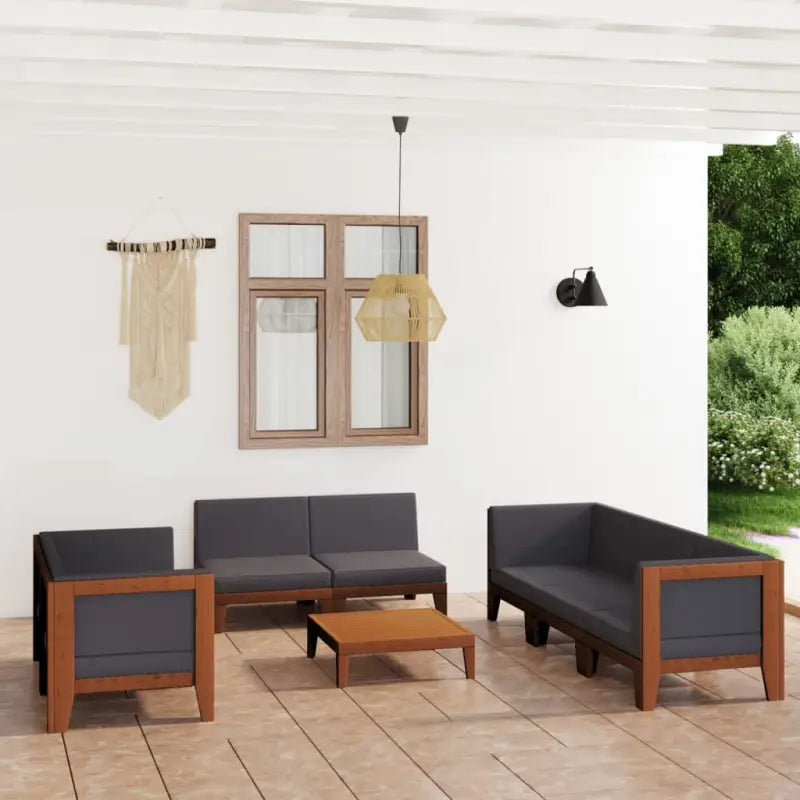 Tuinset van massief acaciahout voor stijl en functionaliteit - Donkergrijs / 4x hoek + 4x midden + Tafel - Tuinsets