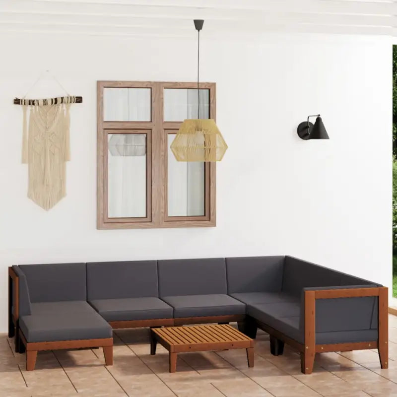 Tuinset van massief acaciahout voor stijl en functionaliteit - Donkergrijs / 3x hoek + 3x midden + voetensteun + Tafel