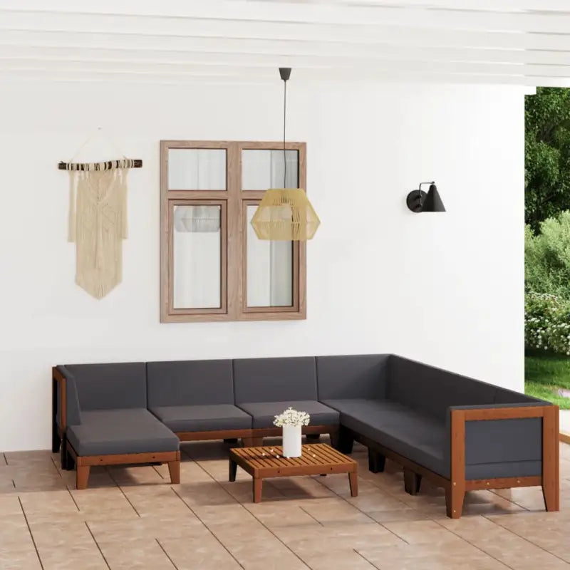 Tuinset van massief acaciahout voor stijl en functionaliteit - Donkergrijs / 3x hoek + 4x midden + voetensteun + Tafel