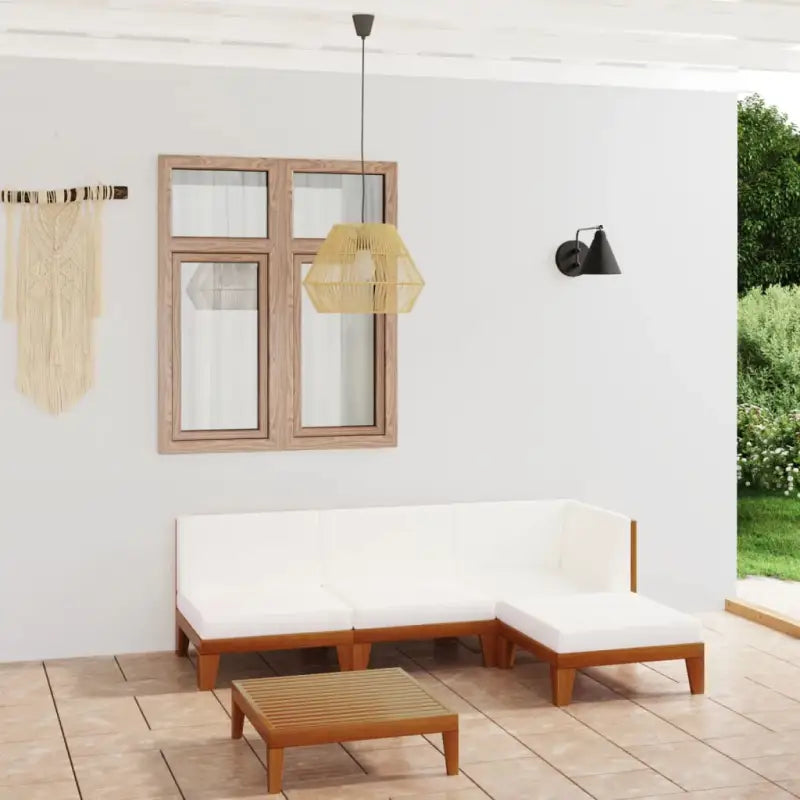 Tuinset van massief acaciahout voor stijl en functionaliteit - Crème / hoek + 2x midden + voetensteun + Tafel - Tuinsets