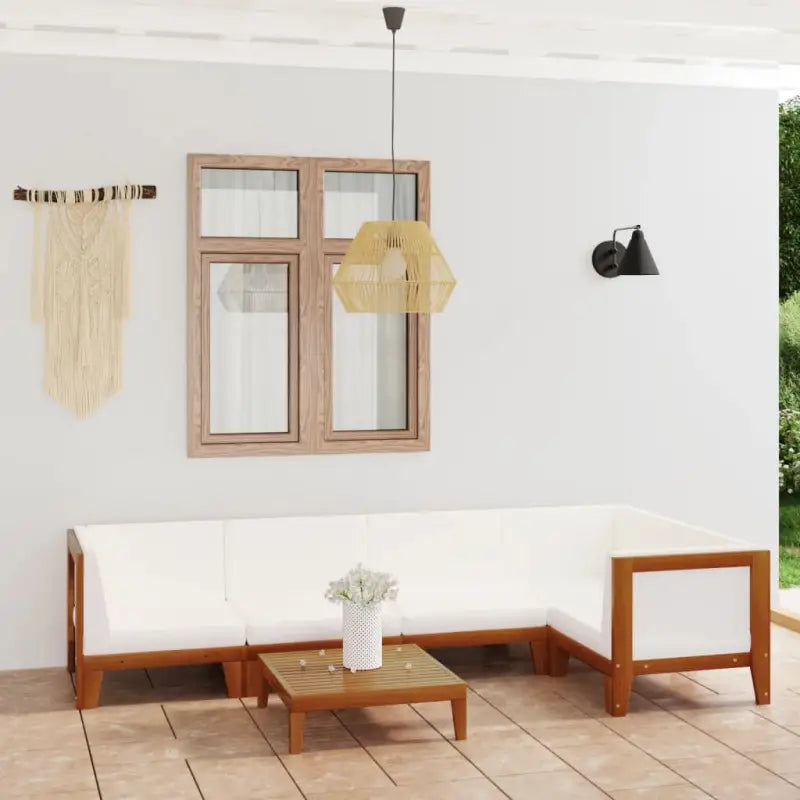 Tuinset van massief acaciahout voor stijl en functionaliteit - Crème / 2x midden + 3x hoek + Tafel - Tuinsets