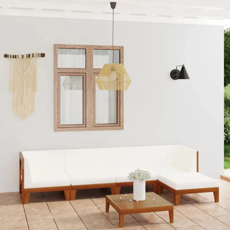 Tuinset van massief acaciahout voor stijl en functionaliteit - Crème / 2x midden + 2x hoek + voetensteun + Tafel