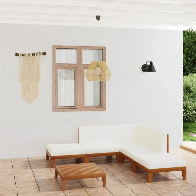 Tuinset van massief acaciahout voor stijl en functionaliteit - Crème / hoek + 2x midden + 2x voetensteun + Tafel