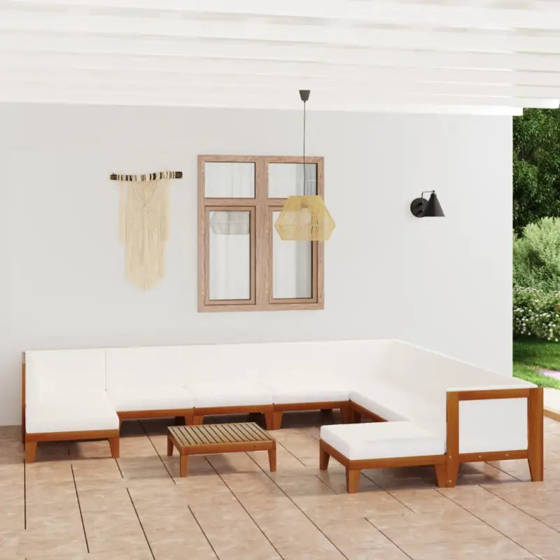 Tuinset van massief acaciahout voor stijl en functionaliteit - Crème / 3x hoek + 5x midden + 2x voetensteun + Tafel
