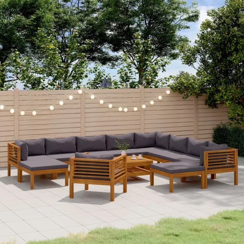 Tuinset van massief acaciahout voor stijlvolle ontspanning - Donkergrijs / 3x hoek + 5x midden + Fauteuil + 2x