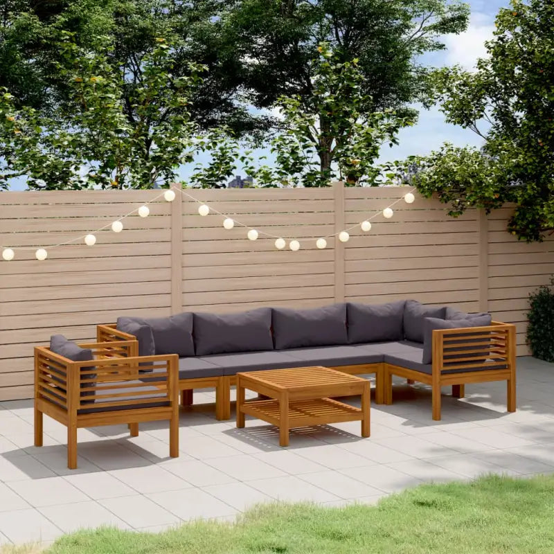 Tuinset van massief acaciahout voor stijlvolle ontspanning - Donkergrijs / 2x midden + 3x hoek + Fauteuil + Tafel