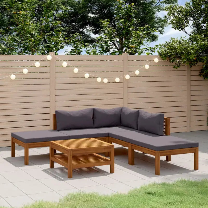 Tuinset van massief acaciahout voor stijlvolle ontspanning - Donkergrijs / hoek + 2x midden + 2x voetensteun + Tafel