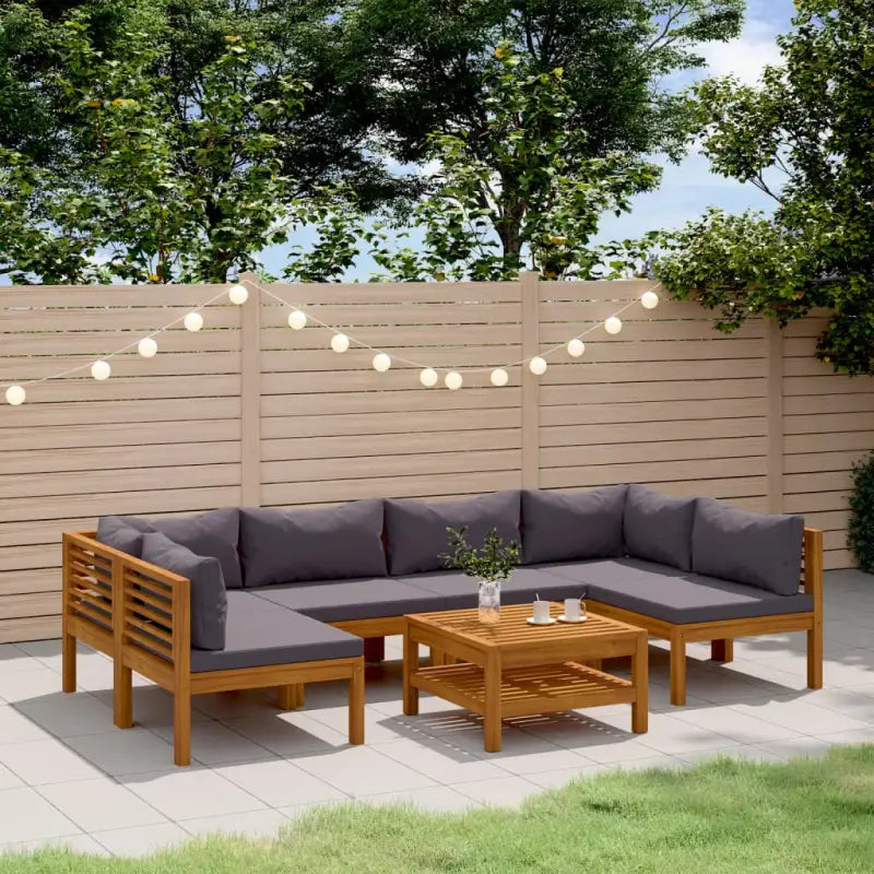 Tuinset van massief acaciahout voor stijlvolle ontspanning - Donkergrijs / 2x hoek + 4x midden + Tafel - Tuinsets