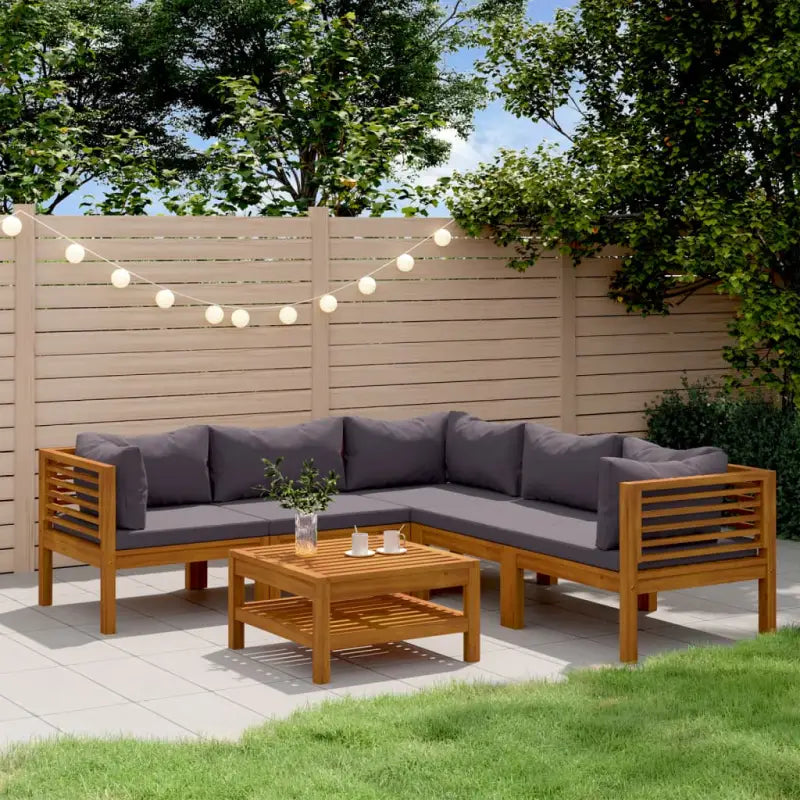 Tuinset van massief acaciahout voor stijlvolle ontspanning - Donkergrijs / 3x hoek + 2x midden + Tafel - Tuinsets