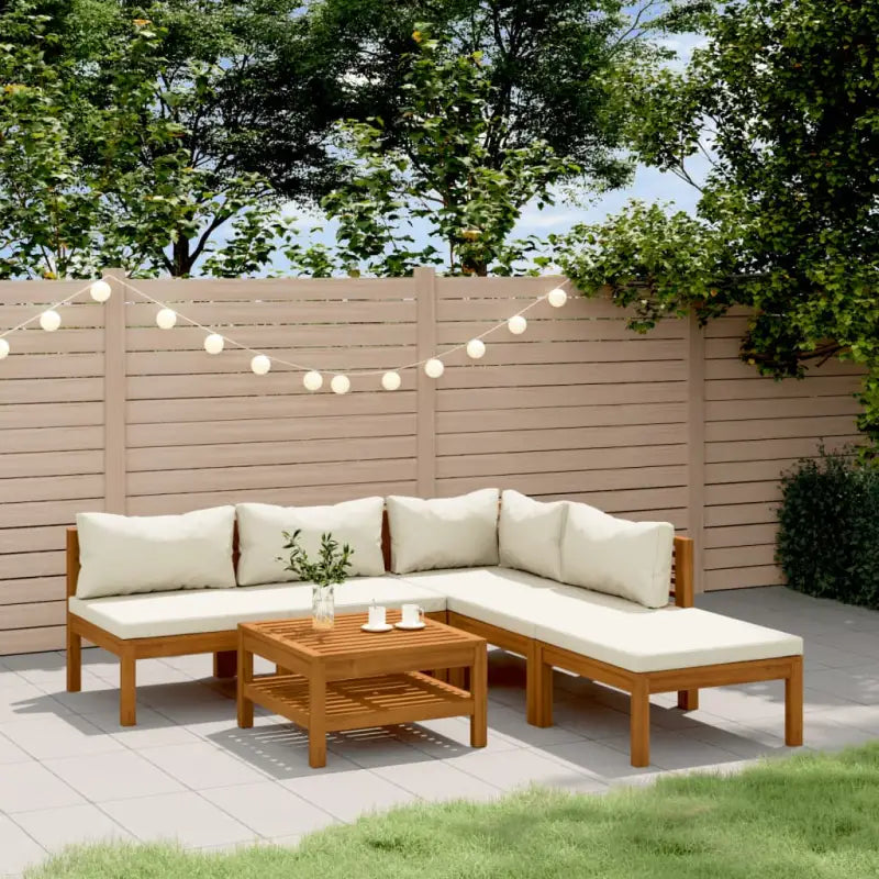 Tuinset van massief acaciahout voor stijlvolle ontspanning - Crème / hoek + 3x midden + voetensteun + Tafel - Tuinsets