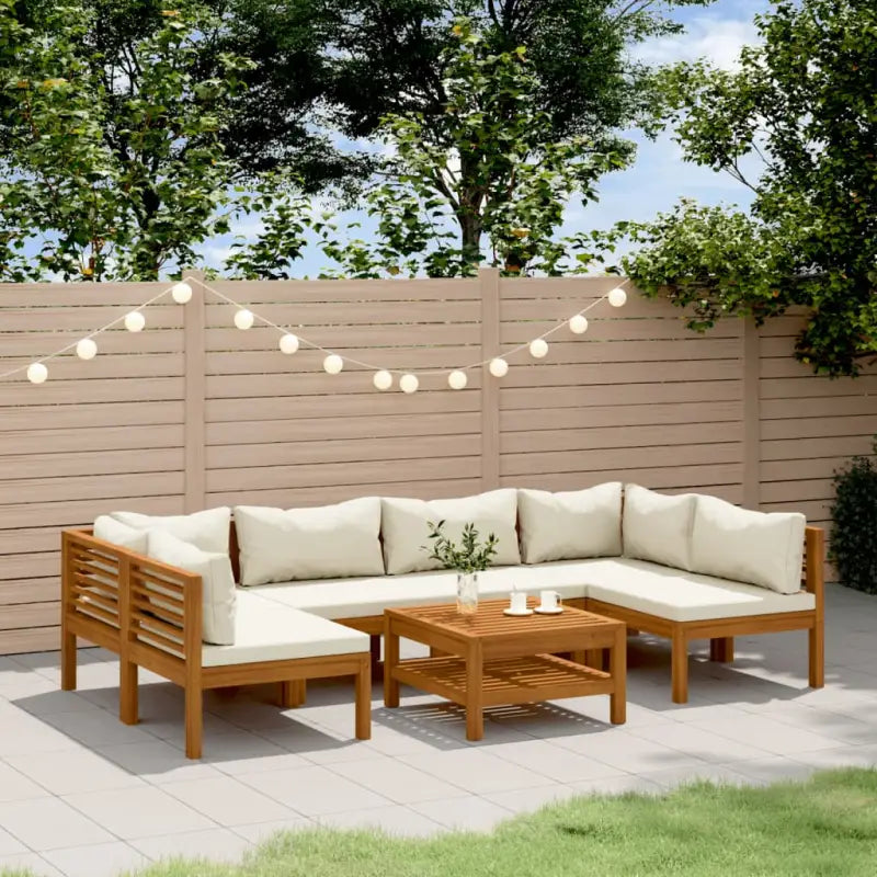 Tuinset van massief acaciahout voor stijlvolle ontspanning - Crème / 2x hoek + 4x midden + Tafel - Tuinsets