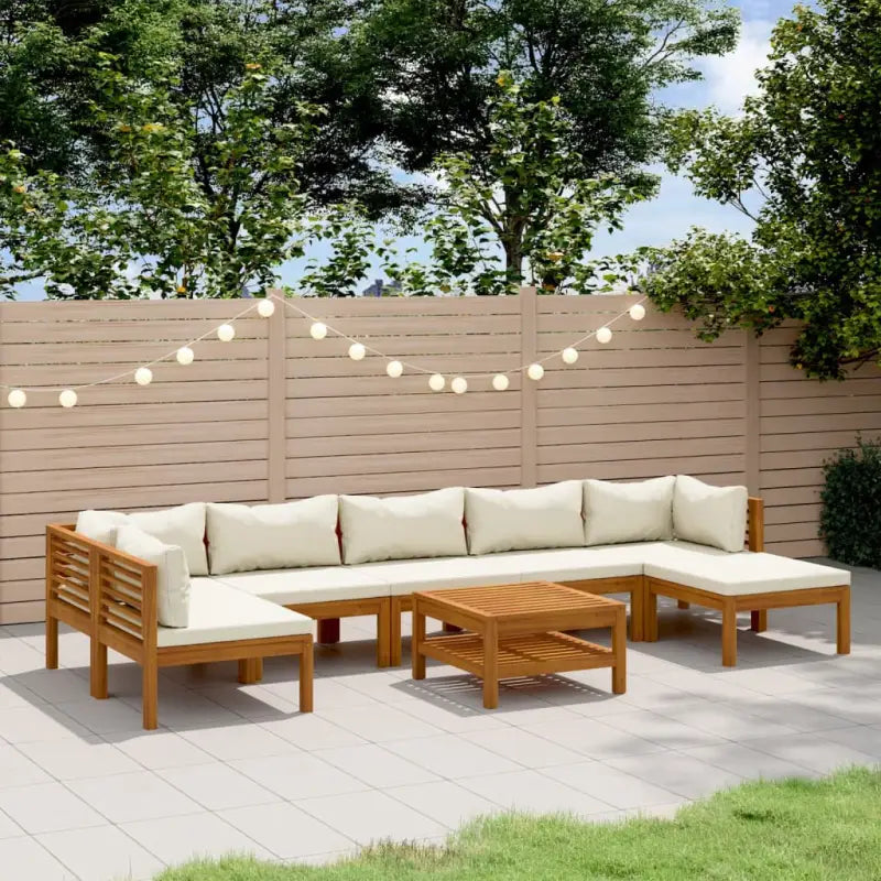 Tuinset van massief acaciahout voor stijlvolle ontspanning - Crème / 2x hoek + 4x midden + voetensteun + Tafel