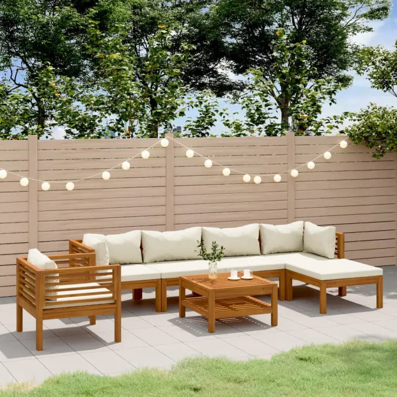 Tuinset van massief acaciahout voor stijlvolle ontspanning - Crème / 2x hoek + 2x midden + Fauteuil + voetensteun