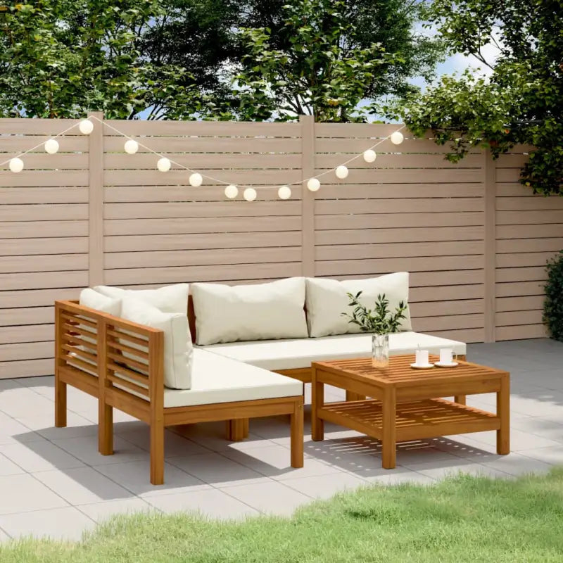 Tuinset van massief acaciahout voor stijlvolle ontspanning - Crème / hoek + 3x midden + Tafel - Tuinsets