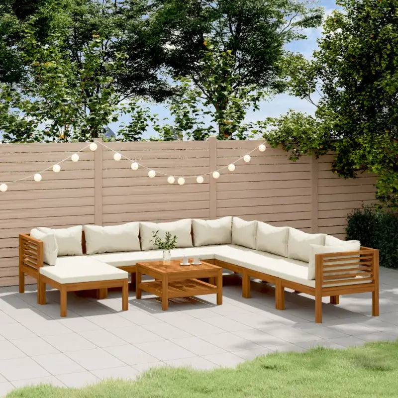 Tuinset van massief acaciahout voor stijlvolle ontspanning - Crème / 3x hoek + 4x midden + voetensteun + Tafel