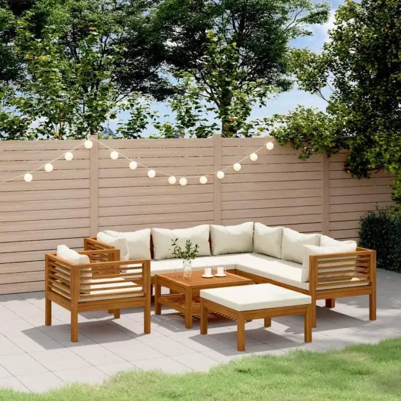 Tuinset van massief acaciahout voor stijlvolle ontspanning - Crème / 3x hoek + 2x midden + Fauteuil + voetensteun