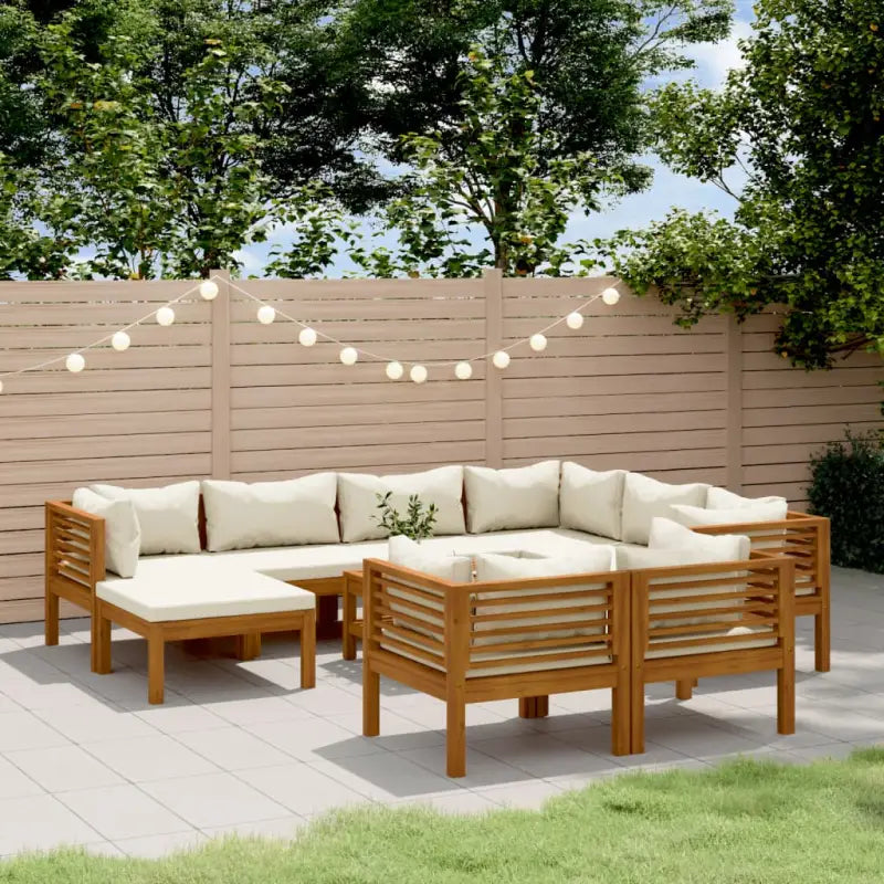 Tuinset van massief acaciahout voor stijlvolle ontspanning - Crème / 5x hoek + 3x midden + voetensteun + Tafel