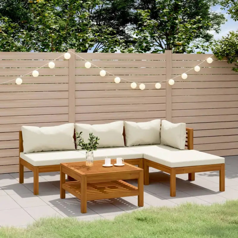 Tuinset van massief acaciahout voor stijlvolle ontspanning - Crème / hoek + 2x midden + voetensteun + Tafel - Tuinsets