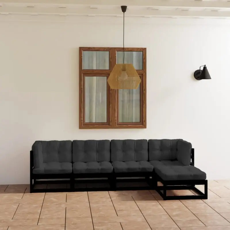 Tuinset van massief grenenhout met comfortabele rug en zijkussen - Zwart / Ja - Tuinsets