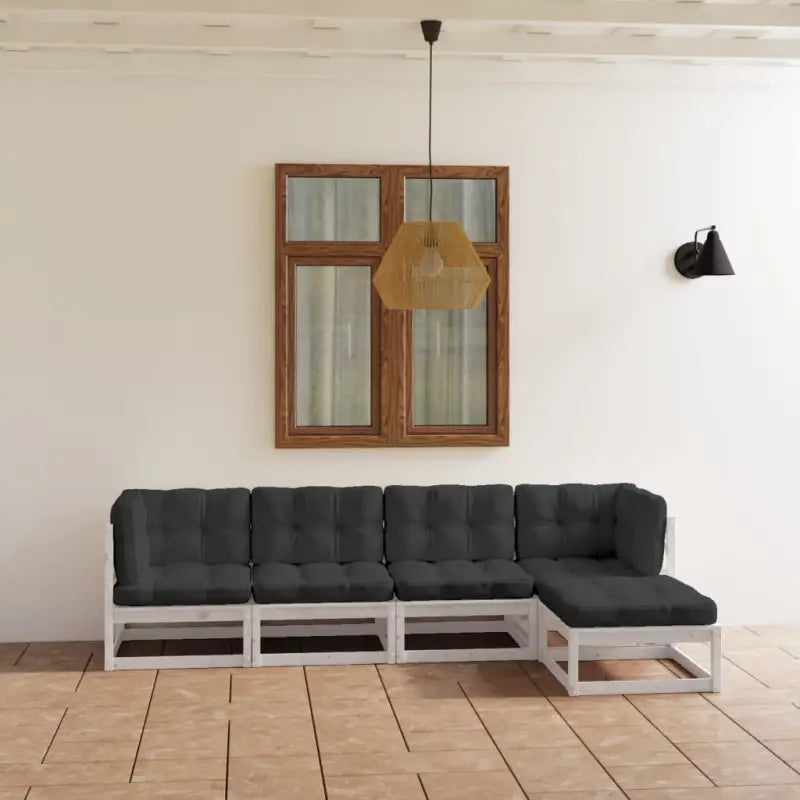 Tuinset van massief grenenhout met comfortabele rug en zijkussen - Wit / Ja - Tuinsets