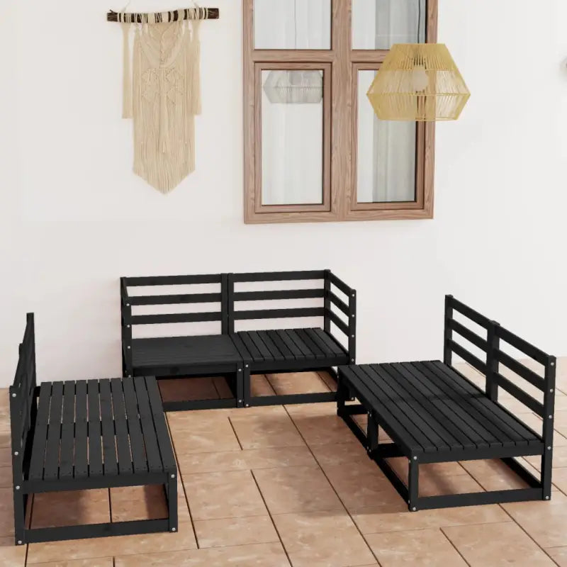 Tuinset van massief grenenhout met comfortabele rug- en zijkussens - Zwart / Nee - Tuinsets