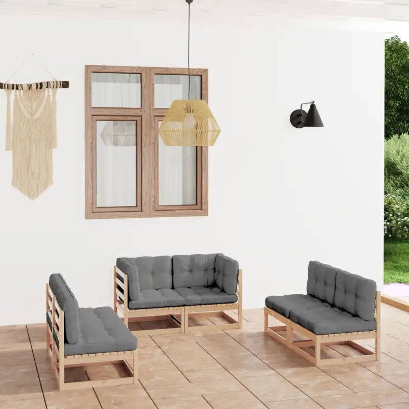 Tuinset van massief grenenhout met comfortabele rug- en zijkussens - Naturel / Ja - Tuinsets