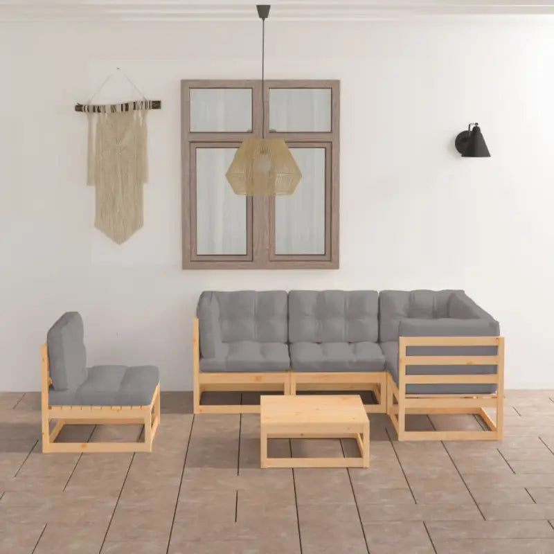 Tuinset van massief grenenhout met comfortabele rug en zijkussens - Naturel / Ja - Tuinsets