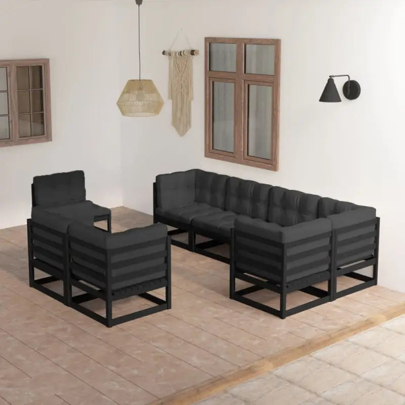 Tuinset van massief grenenhout met comfortabele rug en zijkussens - Zwart / Ja - Tuinsets