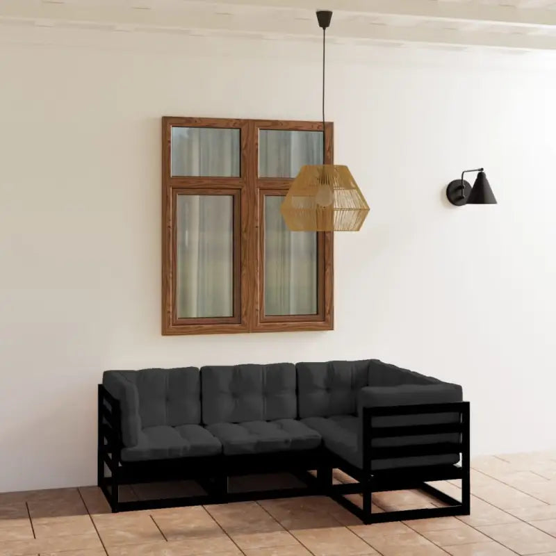 Tuinset van massief grenenhout met comfortabele rug- en zijkussens - Zwart / Ja - Tuinsets