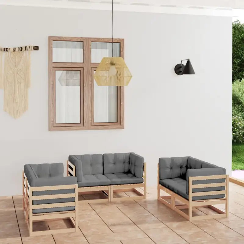 Tuinset van massief grenenhout met comfortabele rug- en zijkussens - Naturel / Ja - Tuinsets