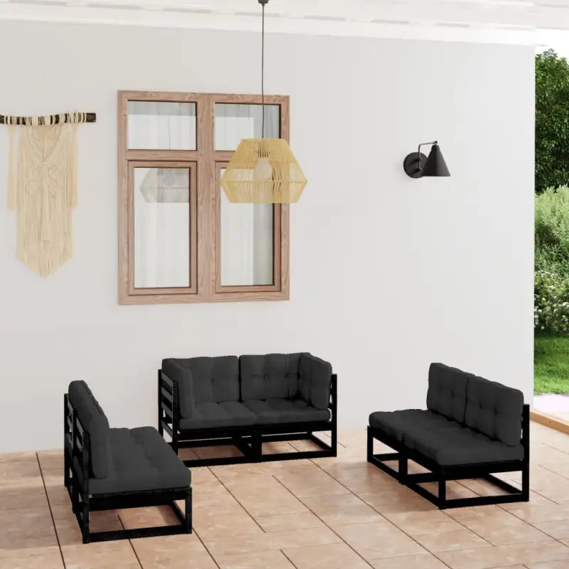 Tuinset van massief grenenhout met comfortabele rug- en zijkussens - Zwart / Ja - Tuinsets